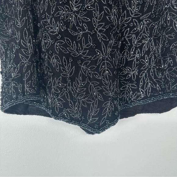 Papell Boutique Evening Top Size Large Black Beaded Floral Mock Neck Formal Silk - Picture 4 of 7